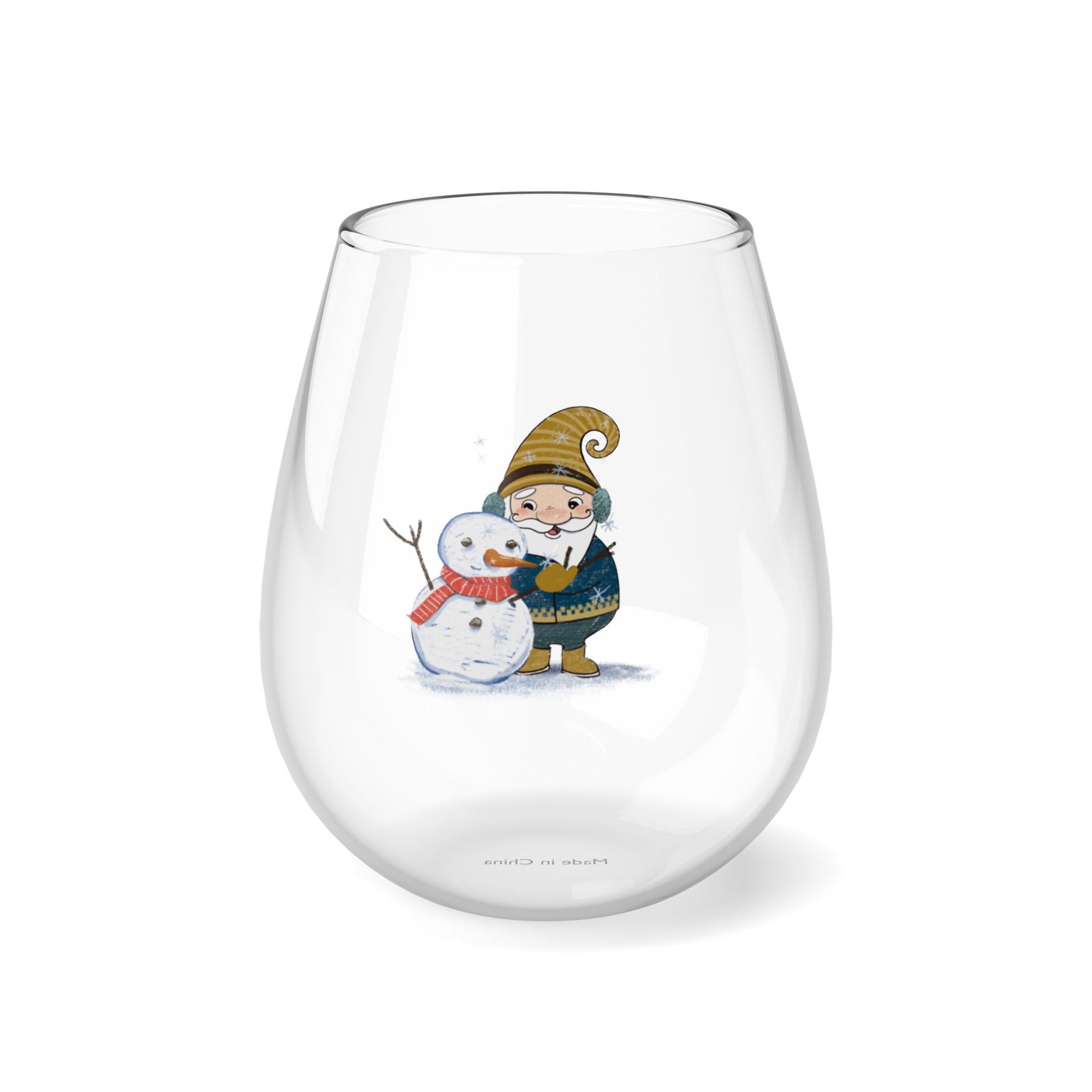 Timbers with Snowman - Stemless Wine Glass, 11.75oz